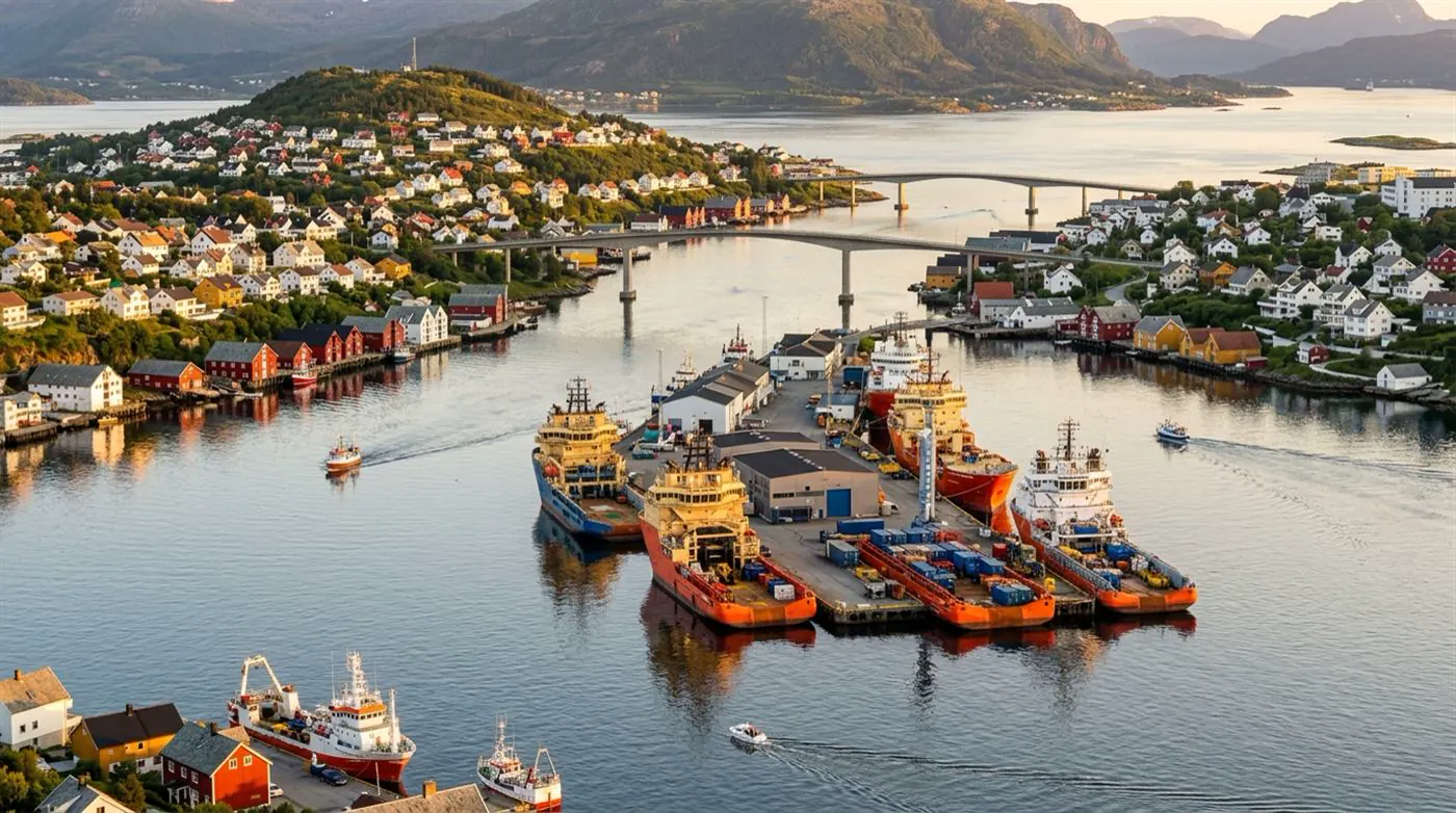 Kristiansund med forsyningsskip ved kai